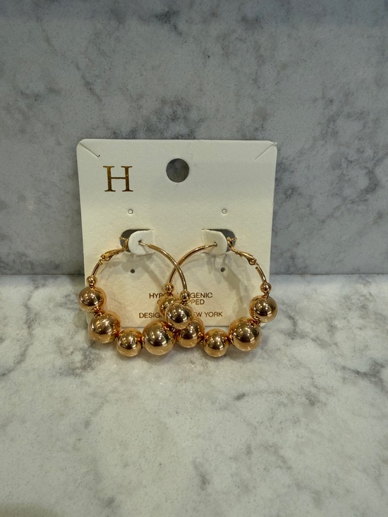 Jewelry - Gold-Tone Beaded Hoop Earrings